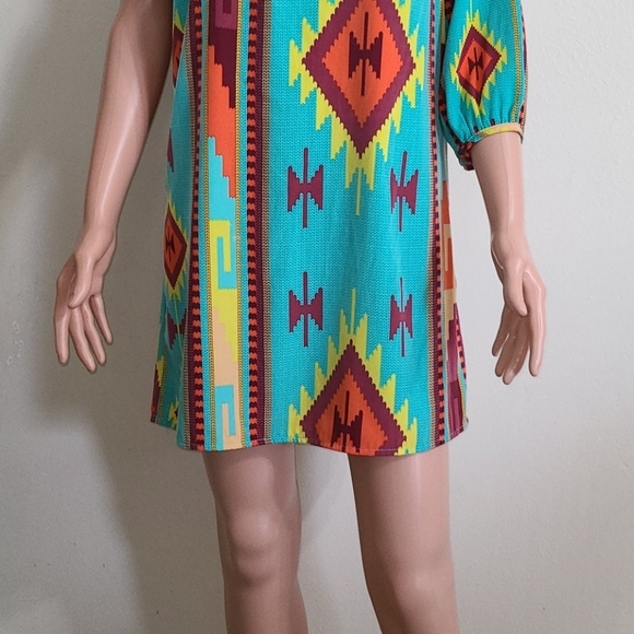 DEJAVU  Women's Mini Dress Green abstract Print 1‎ Shoulder Size S Small - Picture 9 of 13